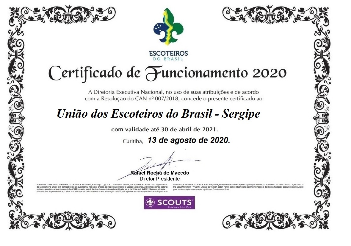 Certificado De Funcionamento Escoteiros Do Brasil